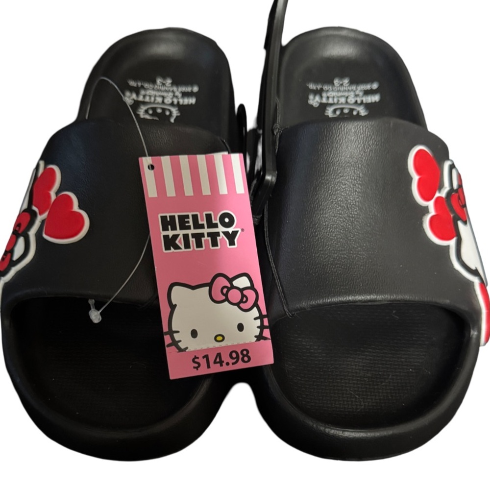 NWT - Hello Kitty Black/Red Kids Slip -on Sandals Size 2-3.